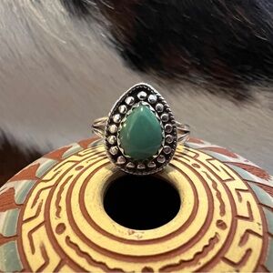 ❤️ Kingman Turquoise 925 Teardrop Beaded Style Ring Southwestern Navajo Size 6